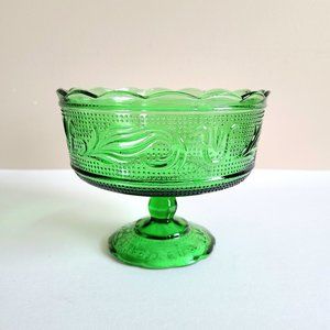 Vintage green glass E.O. Brody Co. M6000 Cleveland USA 1960s compote dish.